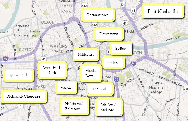 Urban Nashville Neighborhoods Nesting In Nashville Real Estate   Downtown Nashville Neighborhoods Map 